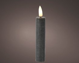 Gray LED candle set, 16cm tall, 2-piece, with realistic flame effect.