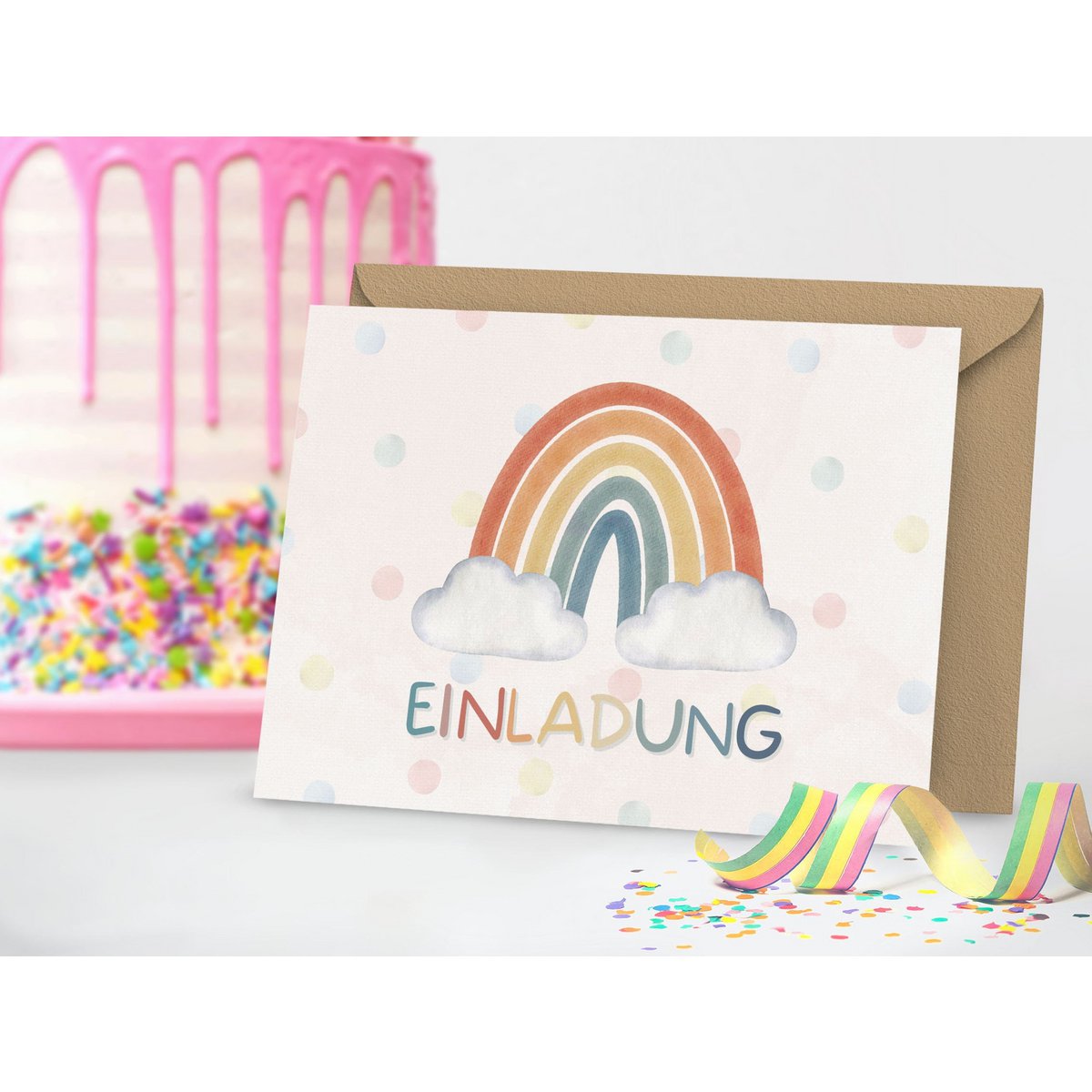 Rainbow invitation card children's birthday girl or invitation for baptism, communion, confirmation or youth consecration to fill in the envelope