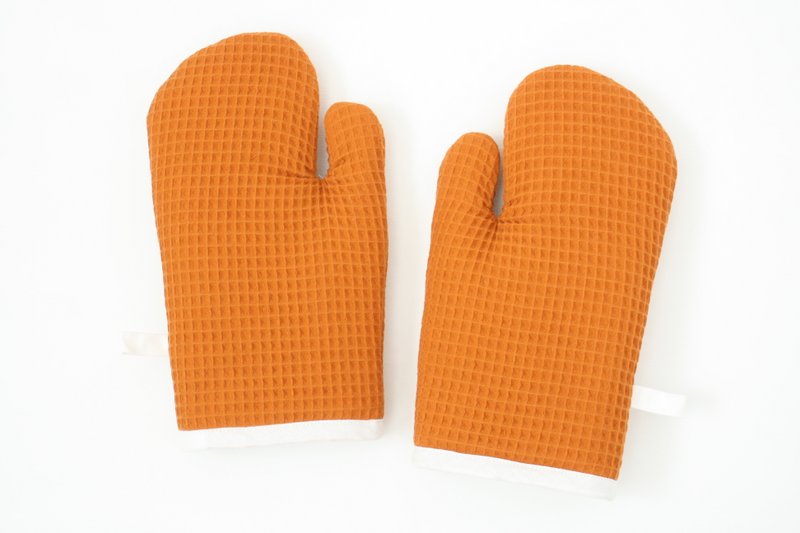 Waffle cloth oven mitts orange