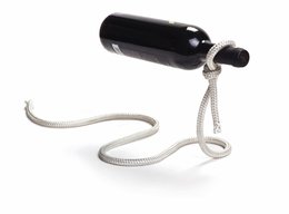 Flexible black bottle holder with adjustable strap for easy carrying.