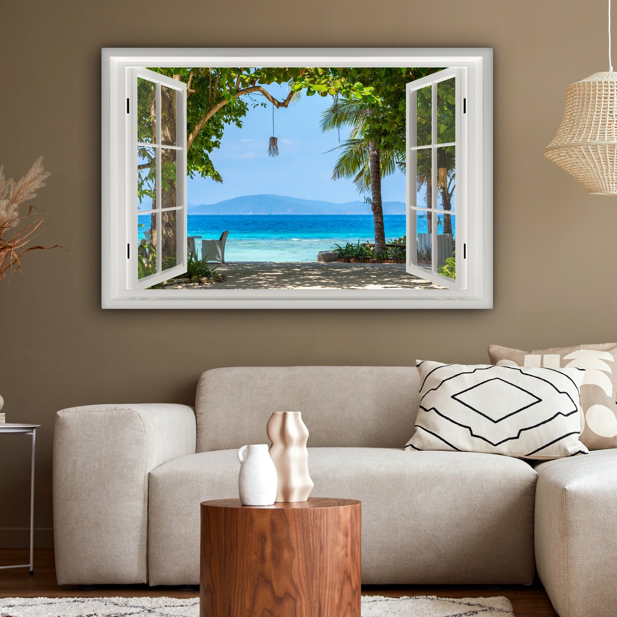 Pintura de lienzo - Decoración de pared - Vista - Boom - Sea - Palmada - Colinas - Playa - Azul
