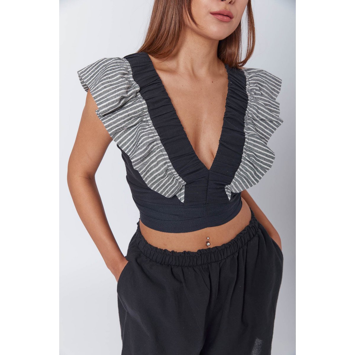 Boho con rubor negro de lino negro