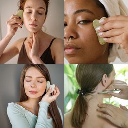 Gua Sha – Green Jade Stone – Delicate and Natural Massage – Well-being Accessory – Free Cover