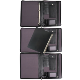 Safekeepers Leren Schrijfmap Linkshandig - Conferentiemap - Werkmap Tablethoes & Laptopsleeve - Uitneembare Ringband A4 zwart