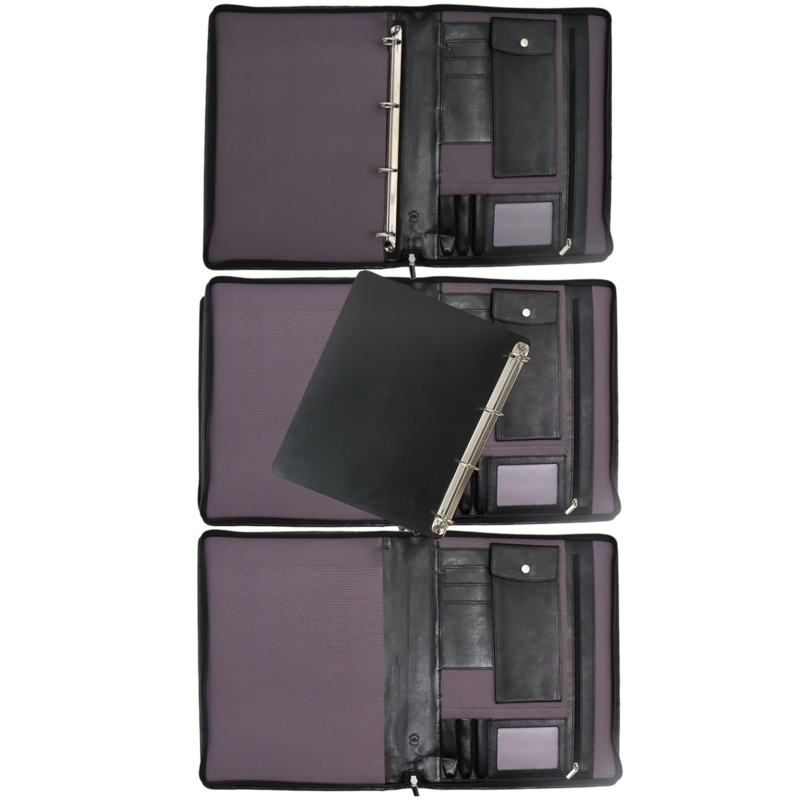 Safekeepers Leren Schrijfmap Linkshandig - Conferentiemap - Werkmap Tablethoes & Laptopsleeve - Uitneembare Ringband A4 zwart
