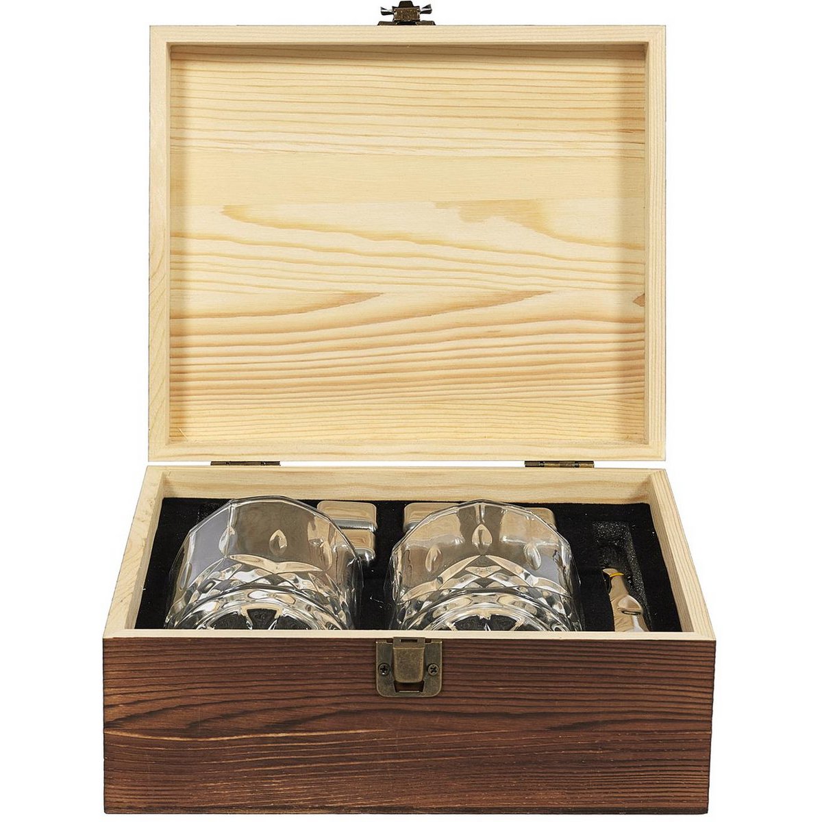 Ensemble cadeau de whisky de luxe - 21 x 9 x 18 cm - L'ensemble cadeau ultime pour le vrai passionné de whisky - Whisky Stones, Glass and Tang - Boîte cadeau en bois - Brown