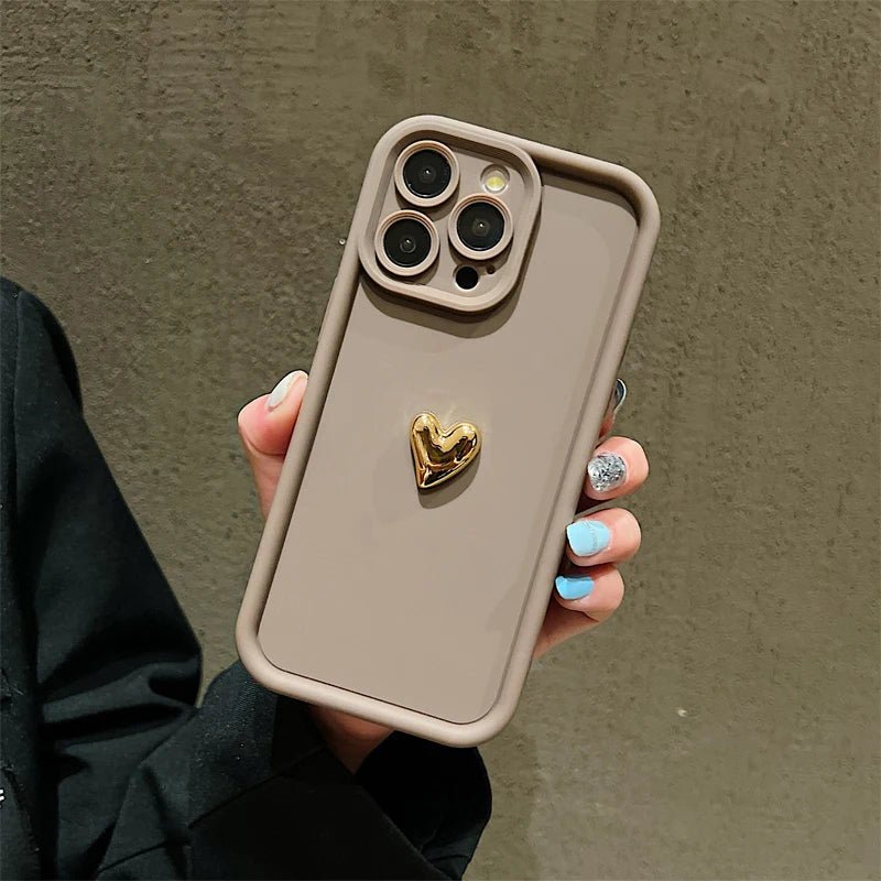 3D złote serce silikonowe miękkie etui na telefon iPhone 15 14 13 12 11 16 17 Pro Max XS XR 7 8 Plus SE odporne na wstrząsy cukierki matowe etui