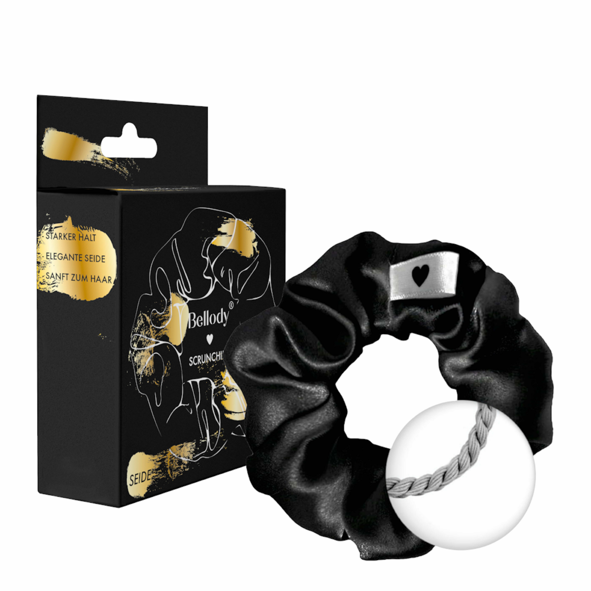Seiden-Scrunchie Schwarz – Bellody® elegante Seide & starker Halt (1 Stück)