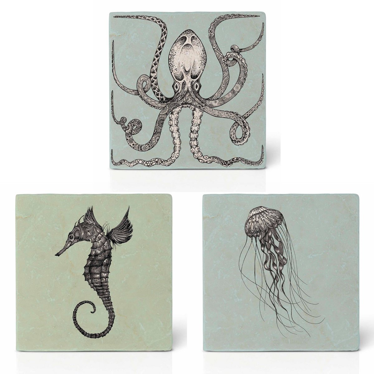 Tile Coasters - Set of 3 - Sea Creatures