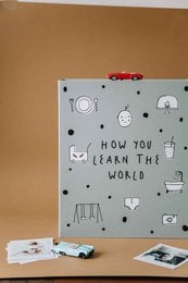A book titled "Pregnancy and First Year" with a cover featuring illustrations of a baby, toys, and the text "HOW YOU LEARN THE WORLD". The book appears to be a children's or parenting book focused on pregnancy and the first year of a child's life.