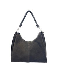 Borsa a tracolla in camoscio e vera pelle con tracolla, Made in Italy, art. 112754