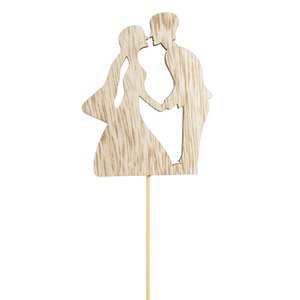 Houten bruidspaar om op te plakken, L8,5cm, B6,9cm, stok: