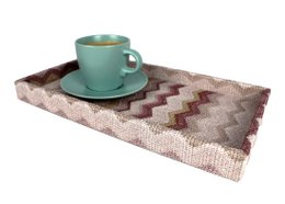 Tablet rechthoekig kunstmatig leer zigzag roze cosmetische lade