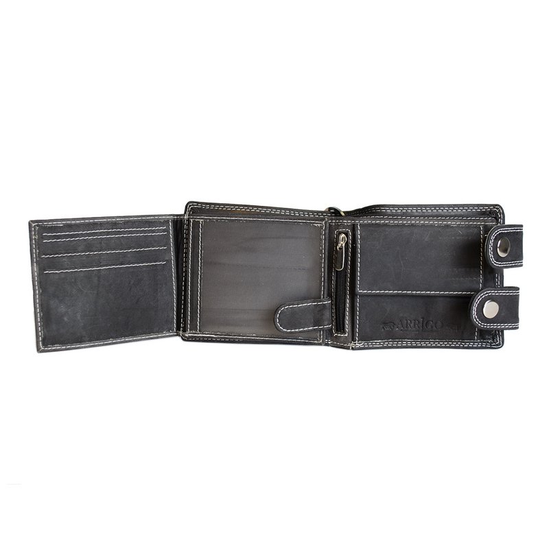 Leder Damen Geldbörse mit Kette Schwarz - Leder Herren Geldbörse mit Kette Schwarz