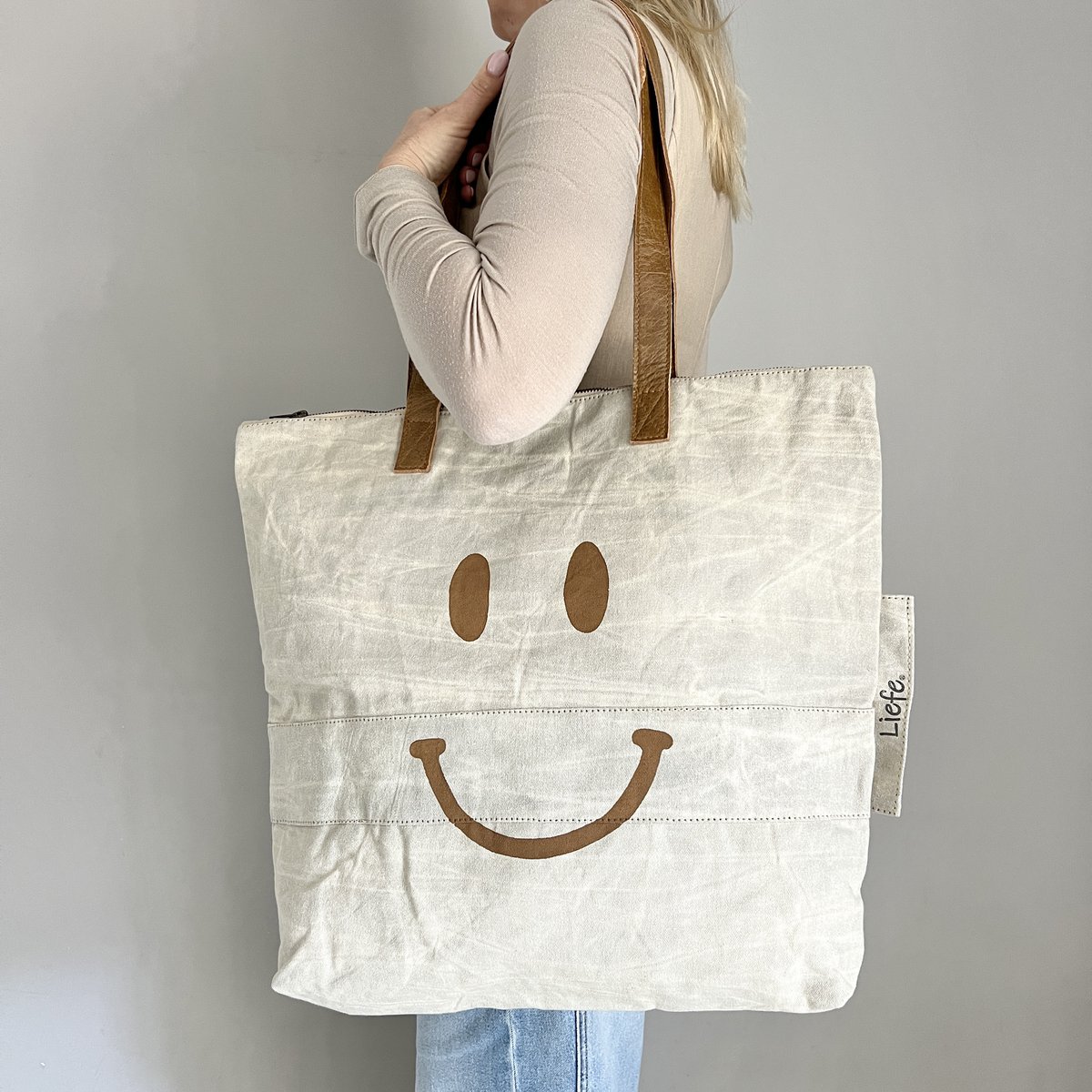 ShopperBag happy face cinnamon (vintage light canvas) NEW