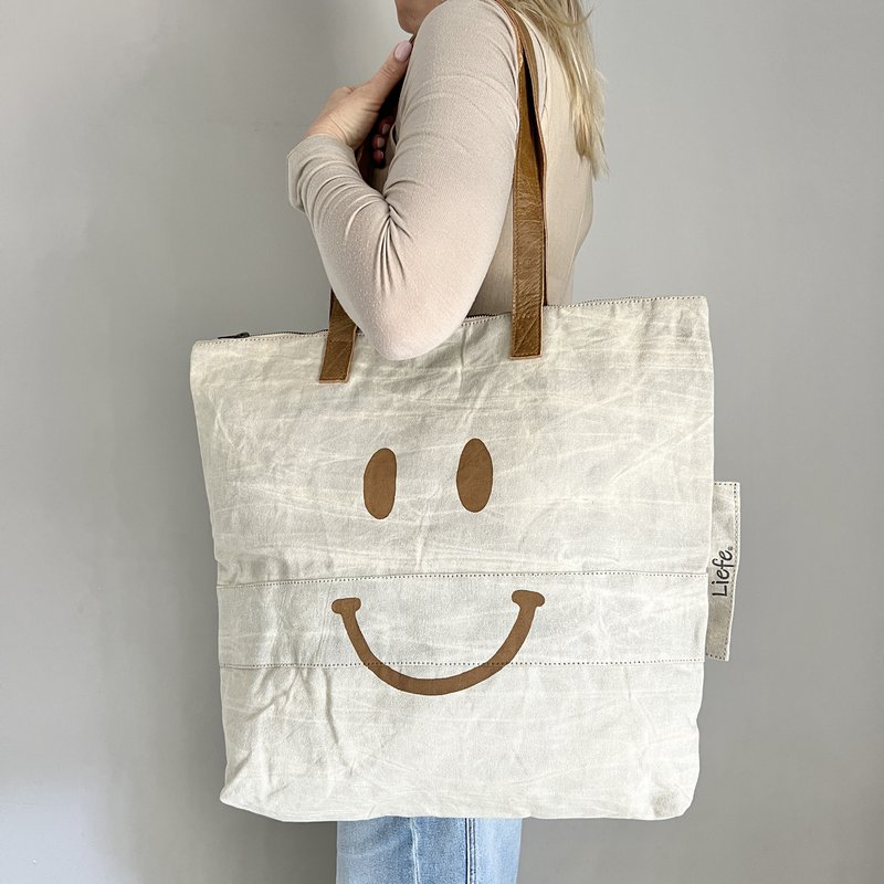 ShopperBag happy face cinnamon (vintage light canvas) NEW