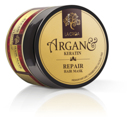Argan oil-infused hair mask for repairing and nourishing damaged hair. Contains natural ingredients like argan oil, shea butter, and keratin to deeply condition and restore hair's health.
