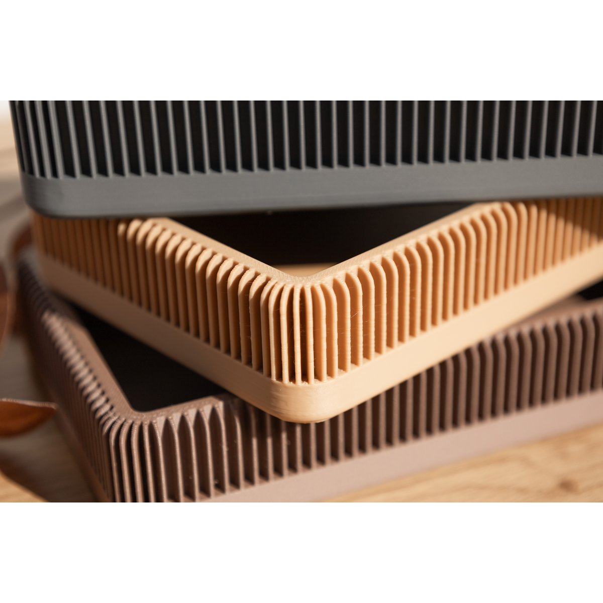 Modern Ribbed Square Organizer in Earthy Tones – Minimalist Desk, Vanity, or Home Storage Solution, Minimalist Modern Office Design Decor