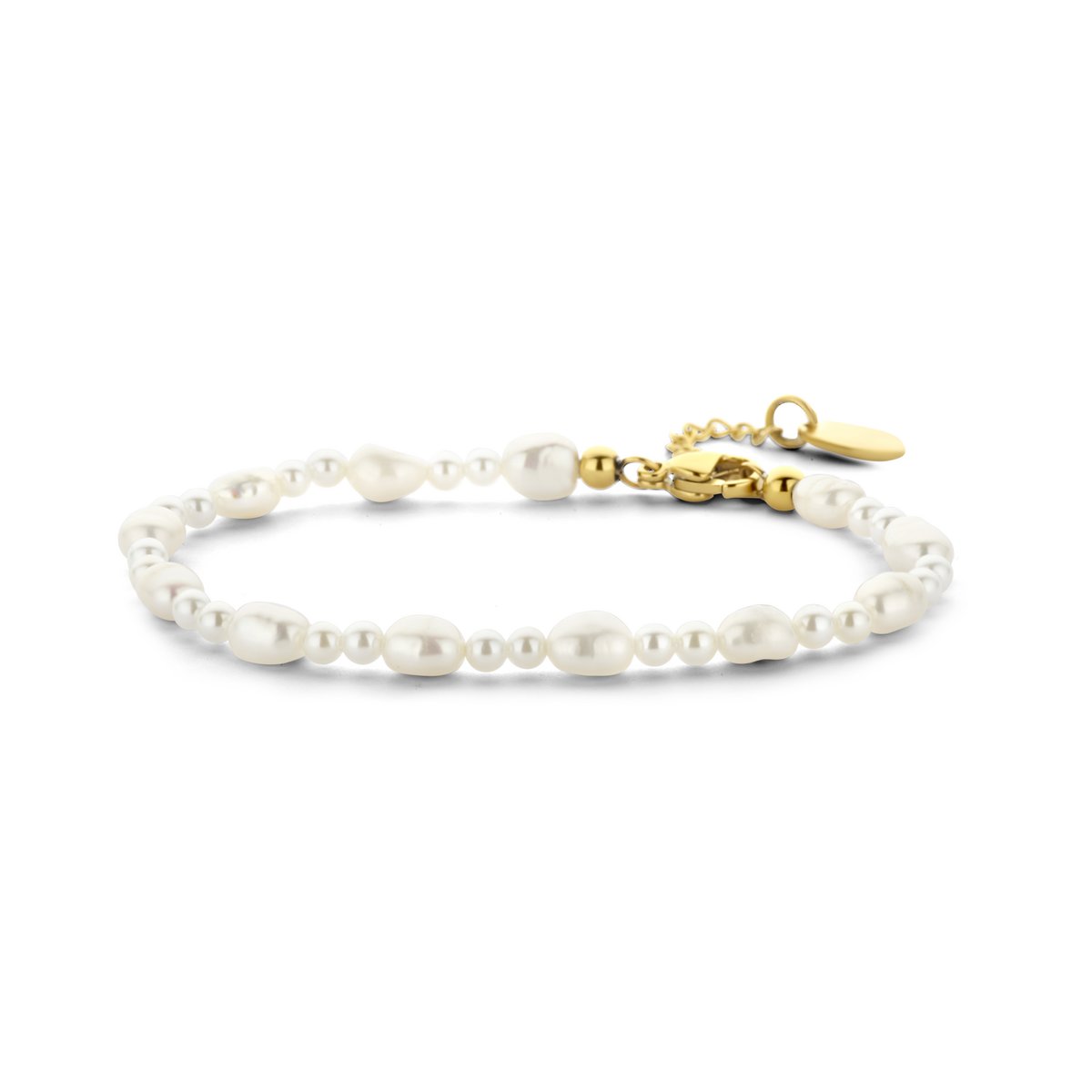 CO88 Collection 8CB-91079 – Damen-Perlenarmband – weiß/goldfarben – verstellbar – Edelstahl – Geschenk für Frauen