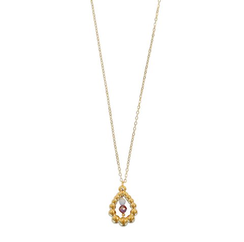 Lange Ketting Maansteen & Lepidoliet - Goud
