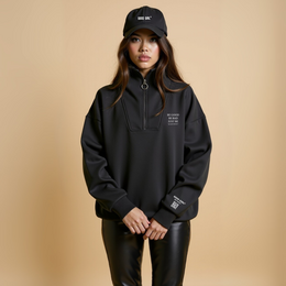 Half Zip Sweat "BE GOOD BE BAD JUST BE" - Schwarz