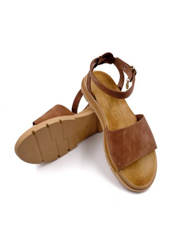 Leren sandalen met bandjes voor dames, lichtbruine sandalen met riem, platte Griekse sandalen met open teen van echt leer, zomerse Griekse sandalen