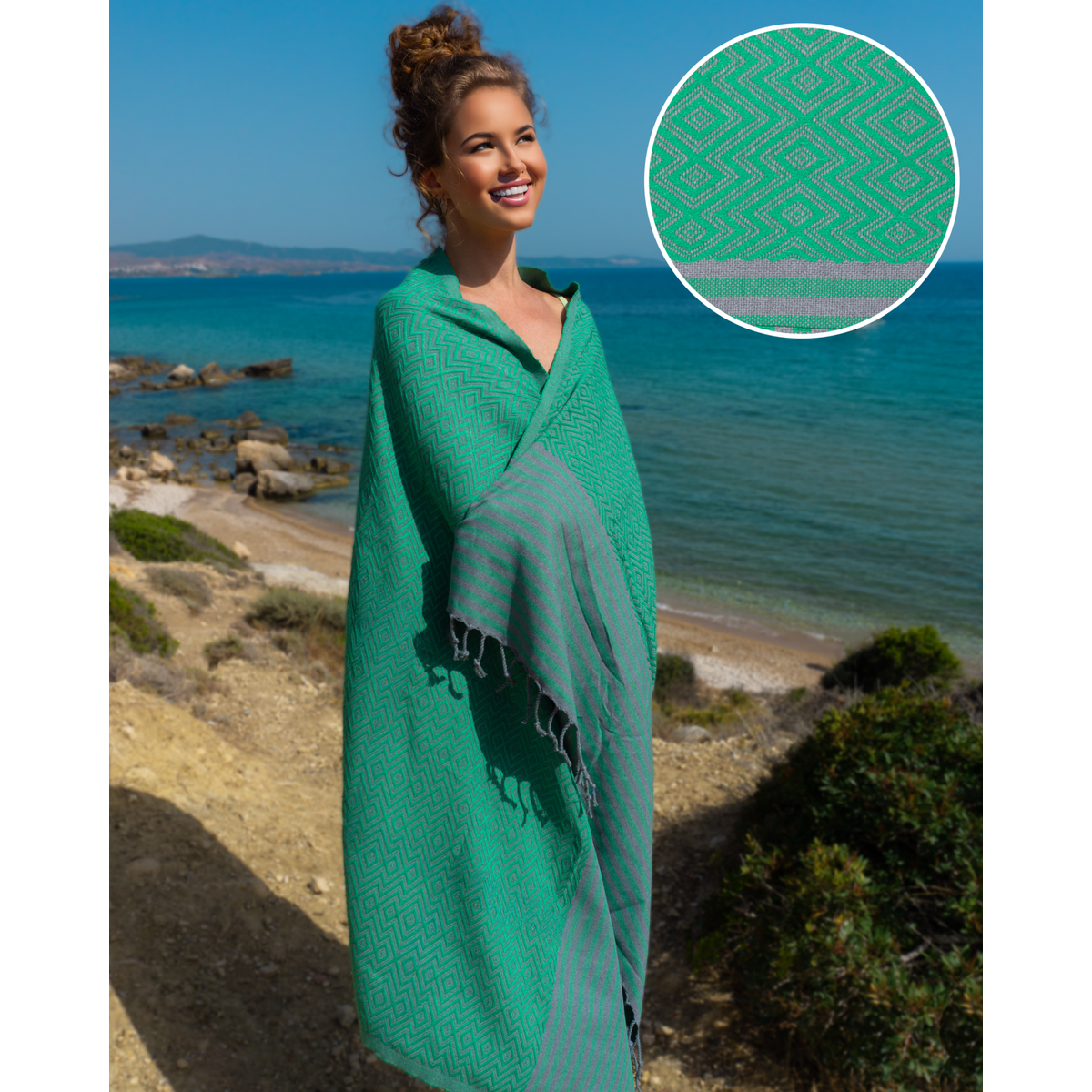 Serviette de Hammam Spa en Coton SAHARA - Compacte - Vert - 180x100 cm