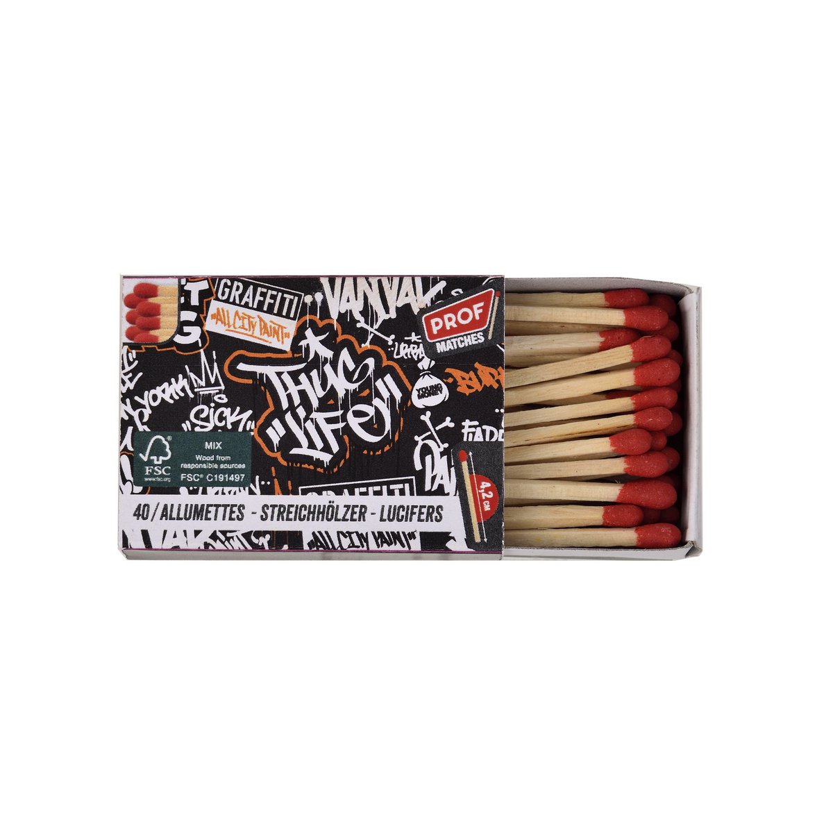 Set of 10 boxes of 40 matches, Length 4.2 cm