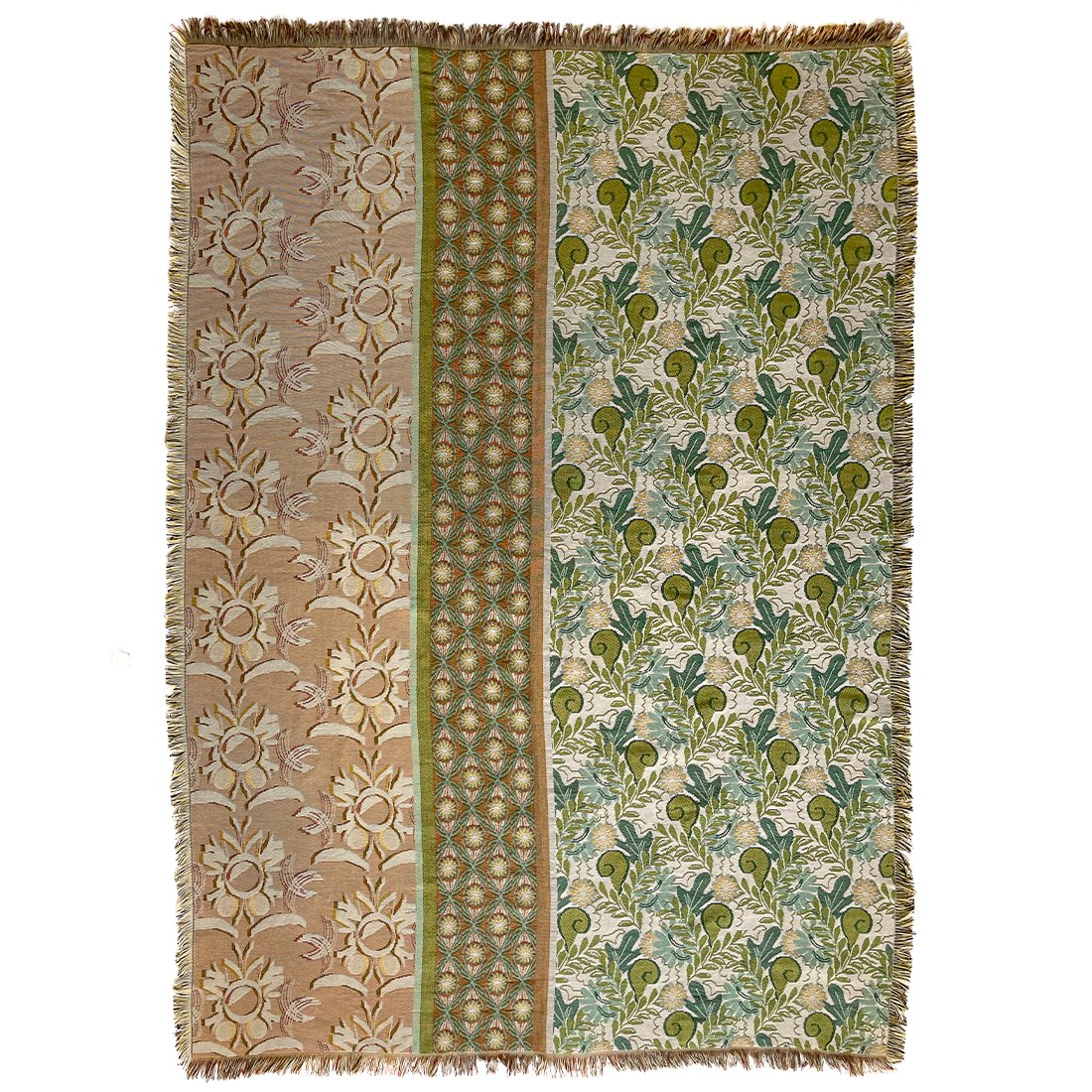 NIN-NIT | Nouveau Naturel Blanket | plaid | woven blanket | bedspread | 100% woven cotton | Flowers, leaves and nature print | beige | white | sand | green | blue | multicolor | 220x160 cm
