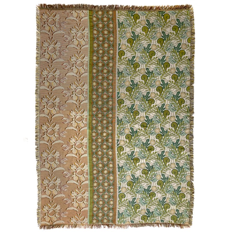 NIN-NIT | Couverture Nouveau Naturel | plaid | couverture tissée | couvre-lit | 100% coton tissé | Imprimé fleurs, feuilles et nature | beige | blanc | sable | vert | bleu | multicolore | 220x160cm