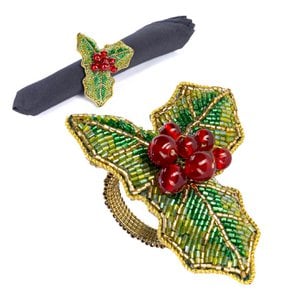 BEAD HOLLY/BERRY NAPKIN RING TT GRN/RD 8CM
