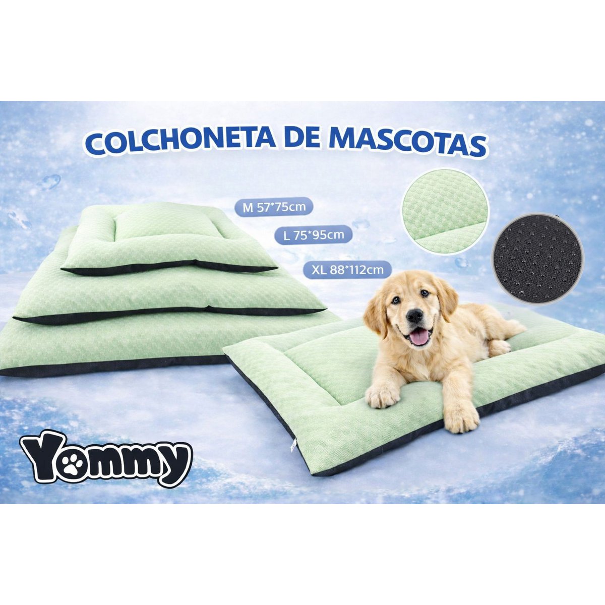 Yommy Cooling Mat for Pets: Breathable Ice Silk Blanket, Soft and Non-Slip. Available in 3 Colors (Green, Grey, Blue) and Sizes M/L/XL. Ideal for Dogs and Cats, Washable, and the Best Choice for Summer. Copy