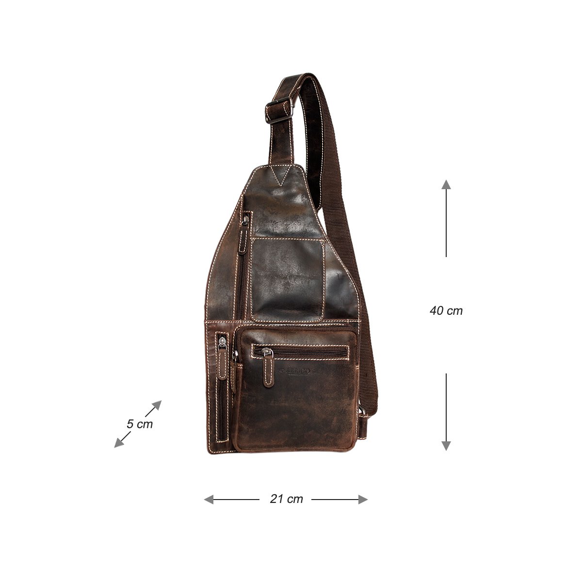 Bolso bandolera en 3 colores de piel de búfalo con bandolera regulable y 5 compartimentos con cremallera