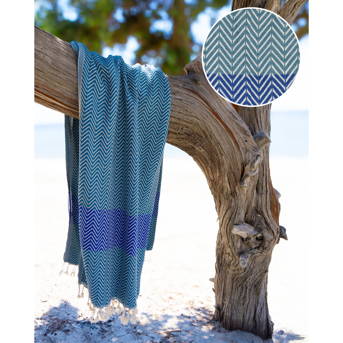 Asciugamano sauna hammam in cotone ZAYA - Asciugatura rapida e leggero - Verde / Blu - 180x100 cm
