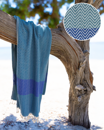 Asciugamano sauna hammam in cotone ZAYA - Asciugatura rapida e leggero - Verde / Blu - 180x100 cm