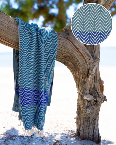 ZAYA Cotton Hammam Sauna Towel – Quick Dry & Lightweight – Green / Blue - 180x100 cm