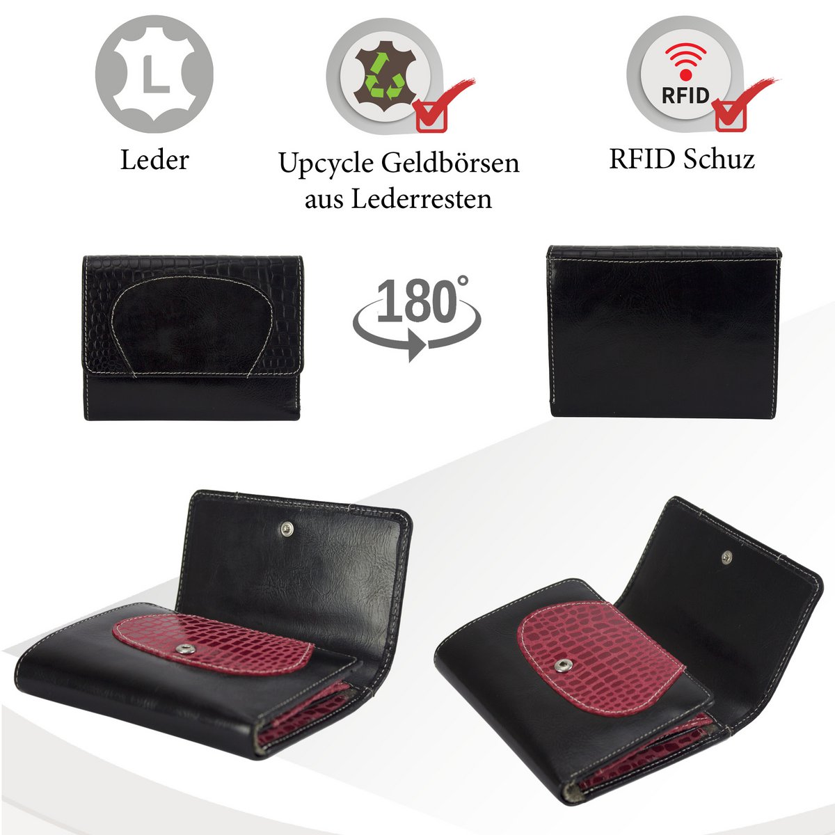 Sunsa damesportemonnee. Leren portemonnee. Portemonnee met RFID-bescherming. Portemonnee gemaakt van overgebleven leer. middelgrote portemonnee voor dames met veel creditcardvakjes - portemonnee voor dames, cadeau-idee