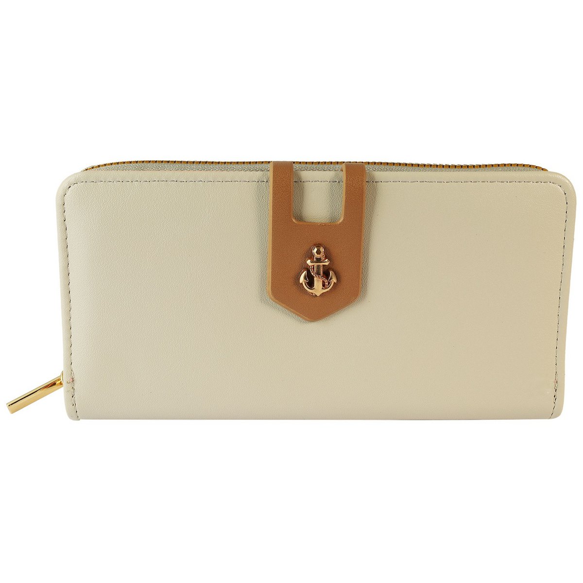 Portefeuille pour femme en simili cuir, rabat avec élément ancre, gris