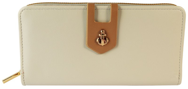 Portefeuille pour femme en simili cuir, rabat avec élément ancre, gris