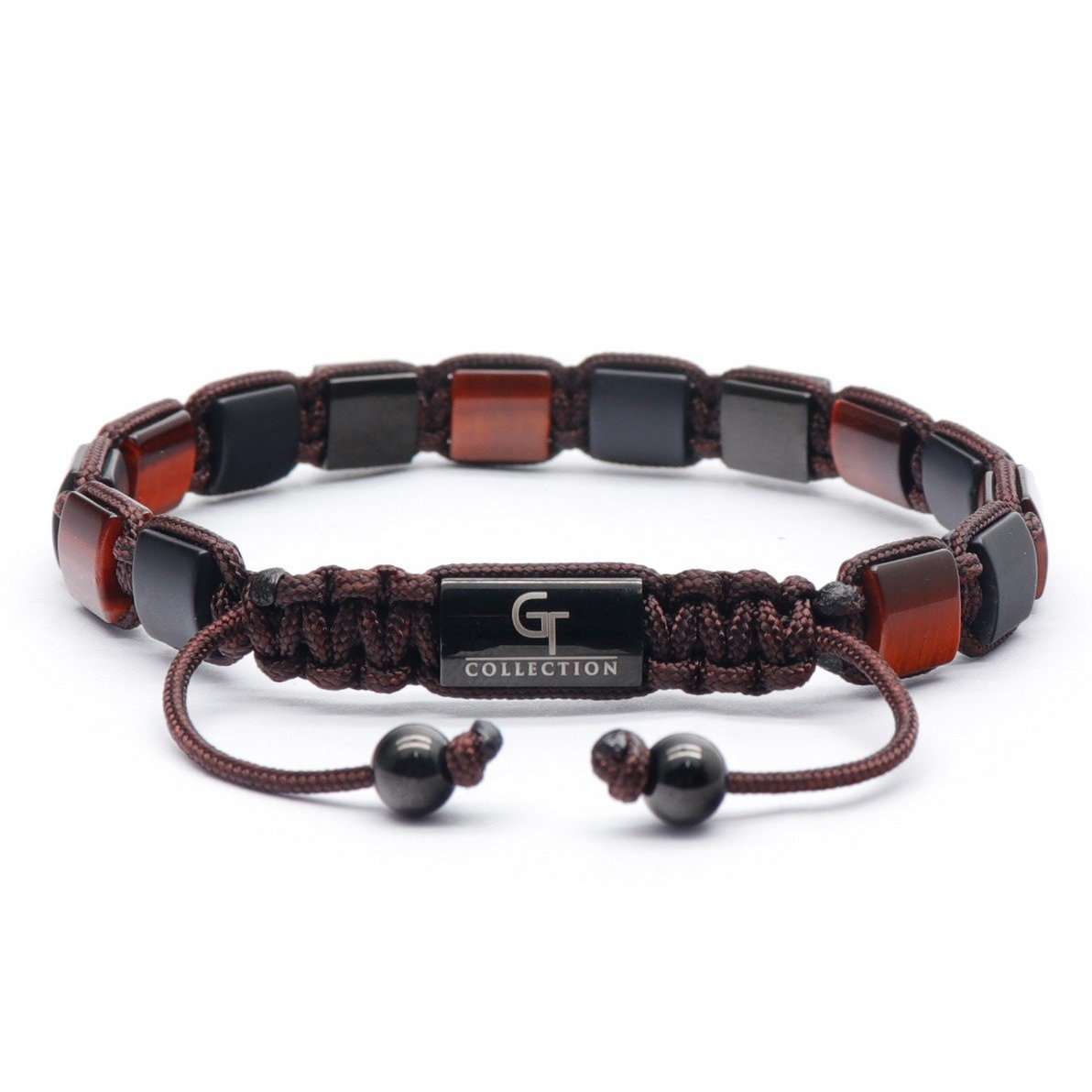Mænds røde tiger øje, sort onyx flad perle armbånd