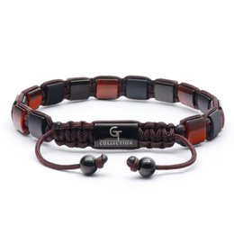 Roter Tigerauge für Männer, schwarzes Onyx Flat Perlenarmband