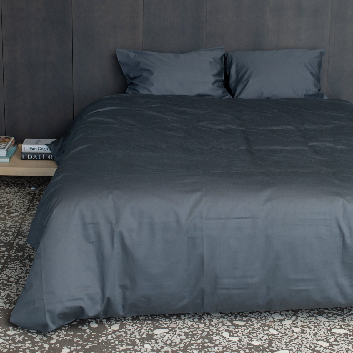 Ensemble de couette en satin 400 fils au pouce gris foncé