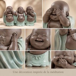 Estatua 3 Budas que Ríen - Decoración Zen y Feng Shui - Para crear un ambiente relajante y espiritual - Idea de regalo de la suerte