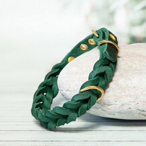 Leather collar | Green | 4 sizes | Handcrafted