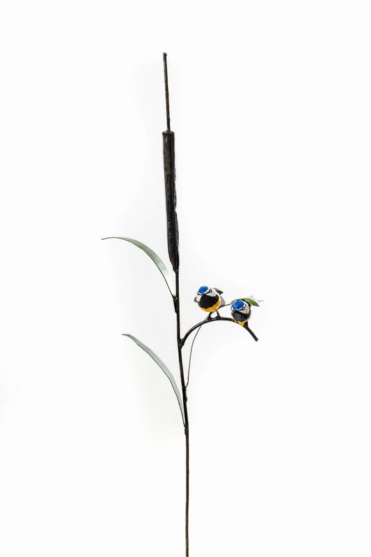 ZIMBA-ARTS METALEN PAAR PAAR MEES OP CATTAIL