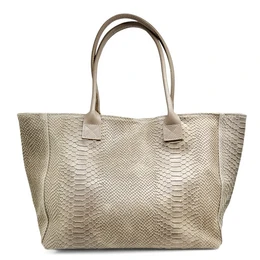 LOLA – Sac en cuir italien embossé python – Taupe