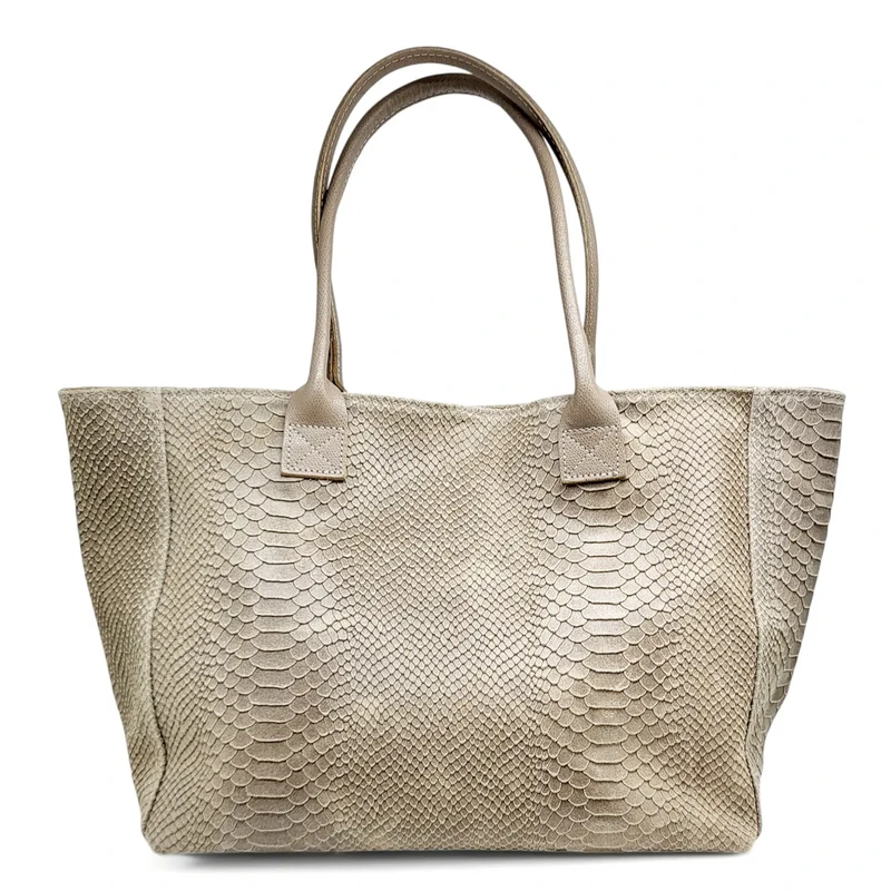 LOLA – Sac en cuir italien embossé python – Taupe