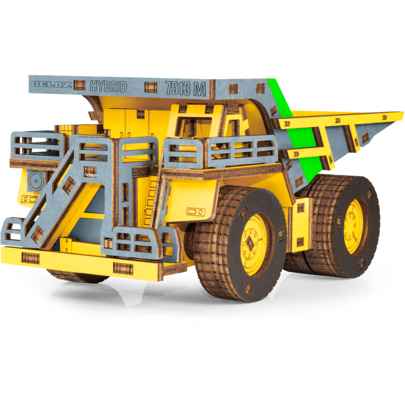 Eco Wood Art (EWA) 3D-Puzzle aus mechanischem Holz, Hybrid-Bergbau-Muldenkipper Belaz-7513M, 4233, Farbe Gelb, 18 x 9 x 10 cm