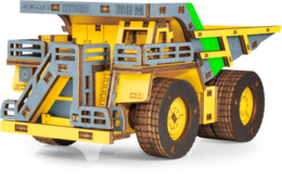 Eco Wood Art (EWA) 3D-Puzzle aus mechanischem Holz, Hybrid-Bergbau-Muldenkipper Belaz-7513M, 4233, Farbe Gelb, 18 x 9 x 10 cm
