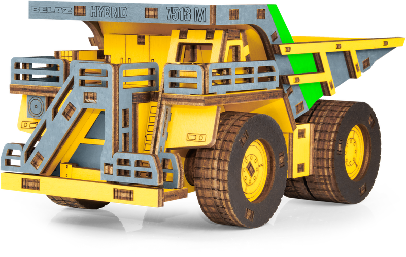 Eco Wood Art (EWA) 3D-Puzzle aus mechanischem Holz, Hybrid-Bergbau-Muldenkipper Belaz-7513M, 4233, Farbe Gelb, 18 x 9 x 10 cm